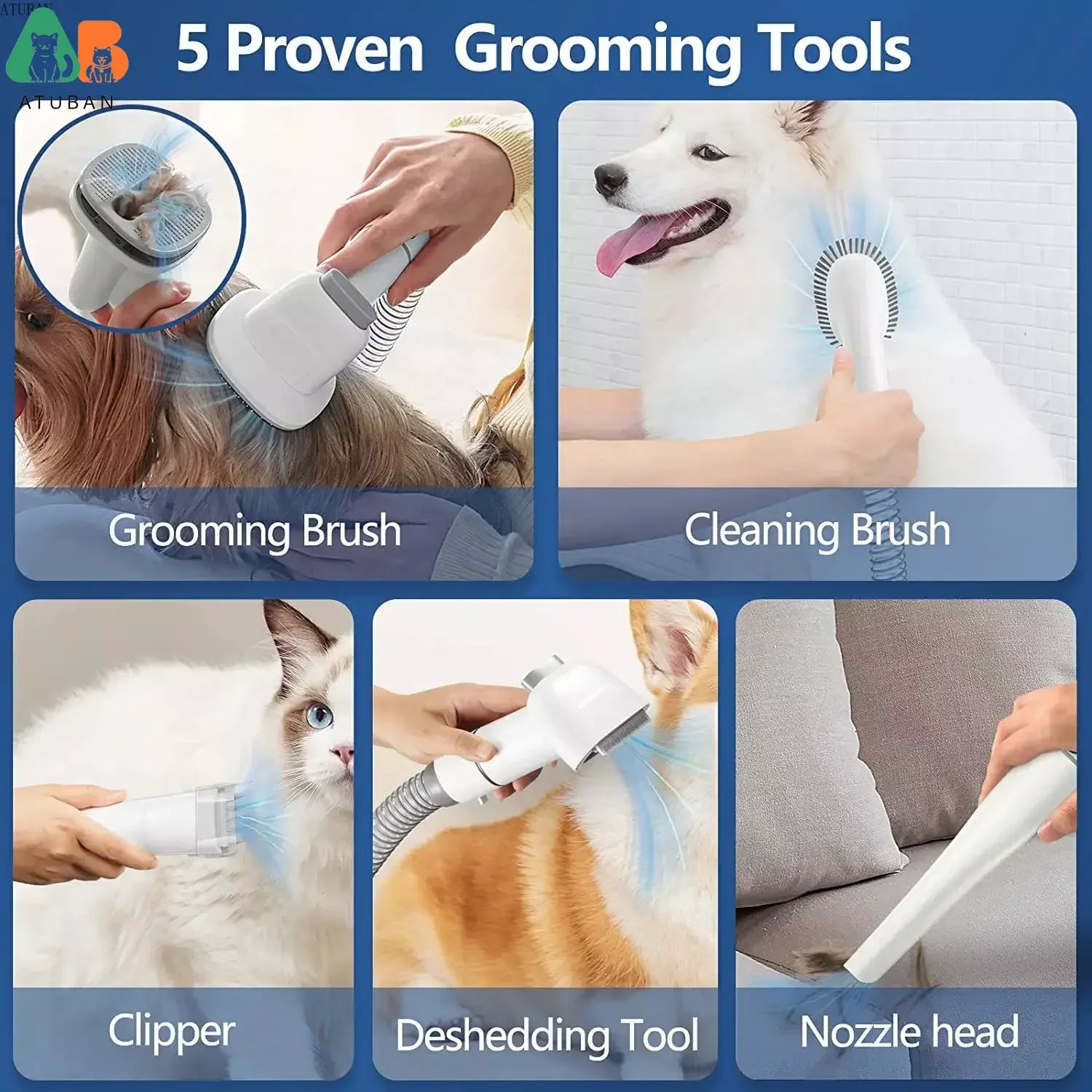 Pet Grooming Vacuum Kit – 5 Tools & Clipper