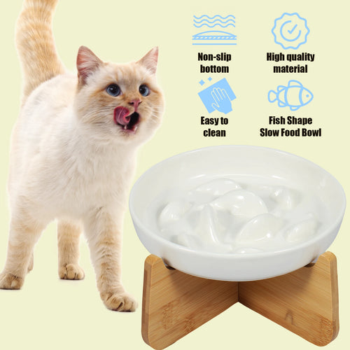 Elevated Ceramic Slow Feeder Bowl for Cats