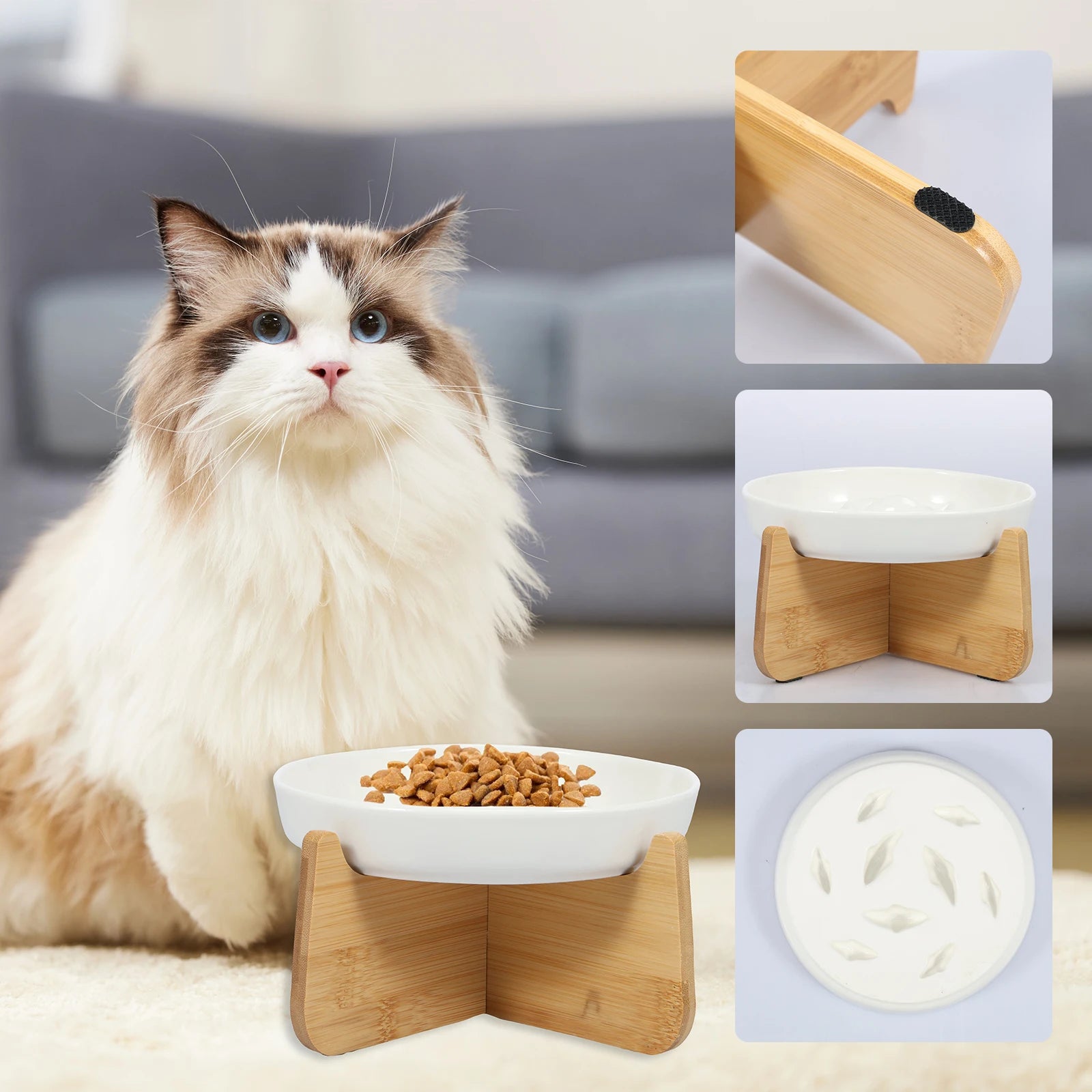 Elevated Ceramic Slow Feeder Bowl for Cats