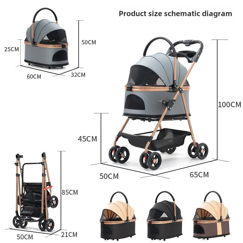 3-in-1 Convertible Pet Stroller – Detachable Carrier, 30lb Capacity
