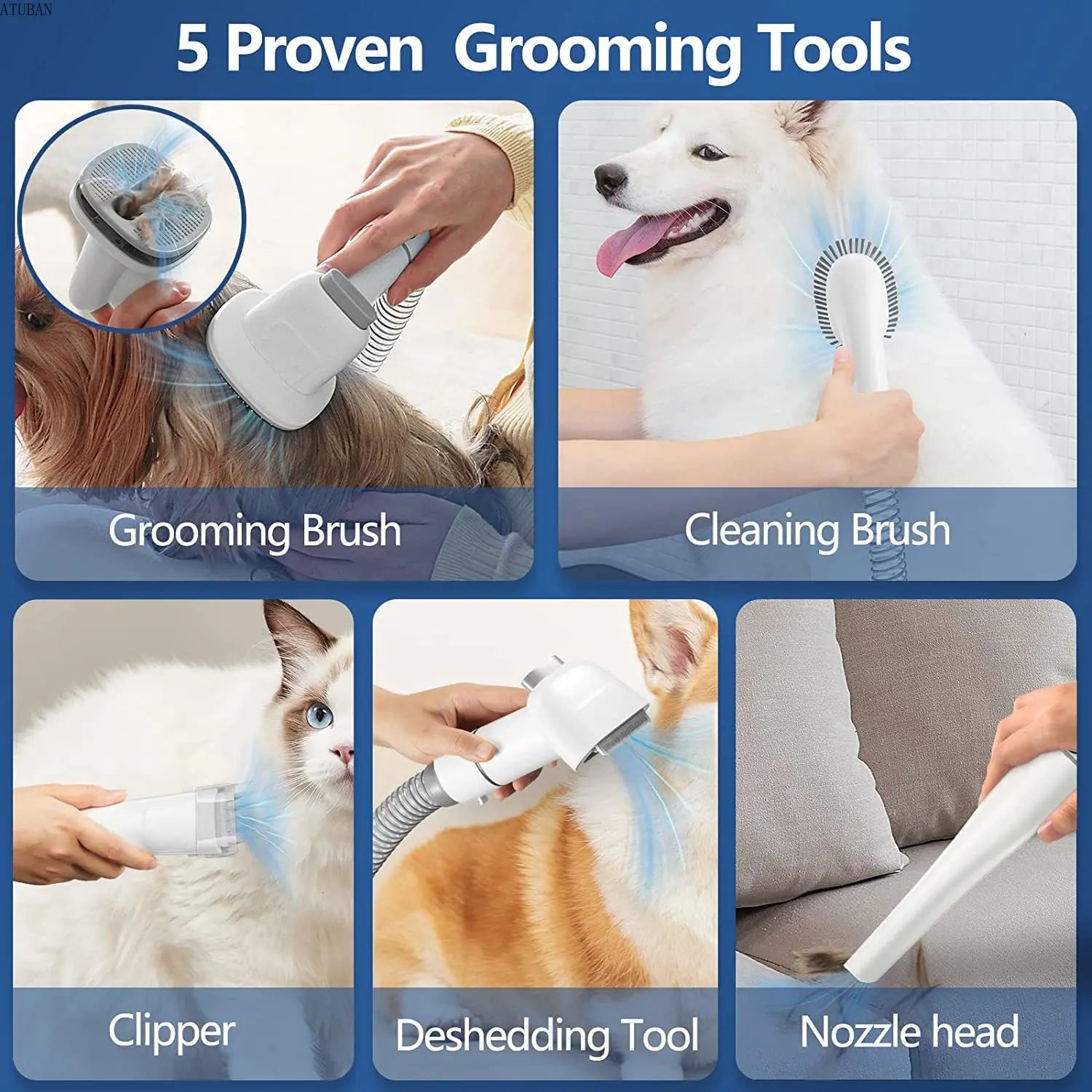 Pet Grooming Vacuum Kit – 5 Tools & Clipper