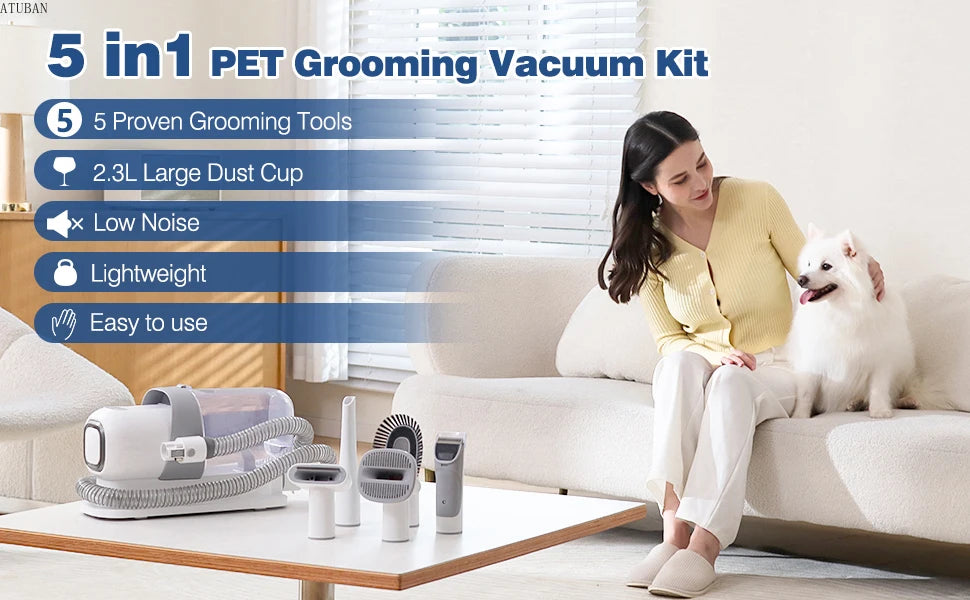 Pet Grooming Vacuum Kit – 5 Tools & Clipper