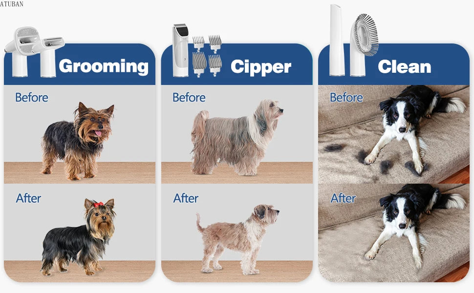 Pet Grooming Vacuum Kit – 5 Tools & Clipper