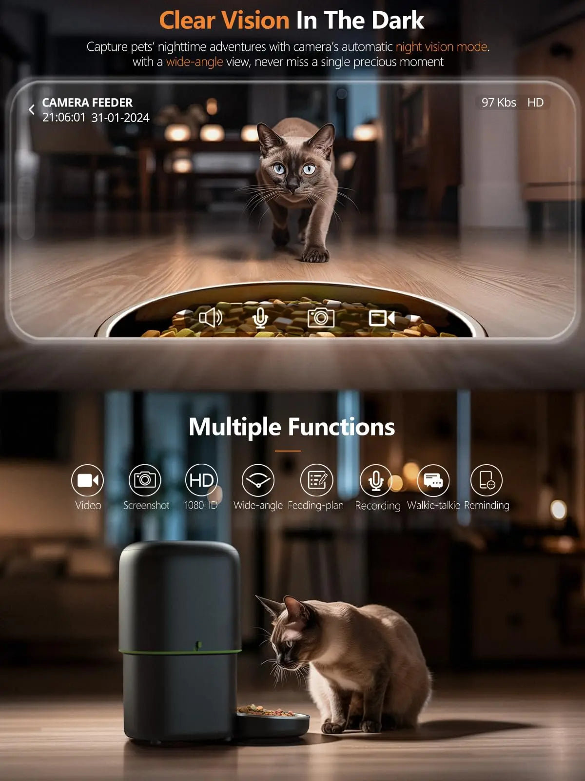 Smart Cat Feeder – 1080P Camera & WiFi App